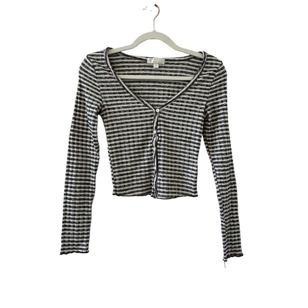 BKK Chance Striped Long Sleeve Crop Top Women’s Black & White Size Small